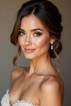 bridesmaid makeup soft glam Natural Eye Make Up Tutorial, Bridesmaid Makeup Champagne Dress, Bridal Makeup For Brown Eyes Pale Skin, Bridal Makeup Brunette Blue Eyes, Bridesmaids Makeup Brown Eyes, Bridal Full Glam, Minimalist Wedding Makeup Natural, Natural Fall Bridal Makeup, Simple Makeup Brown Eyes