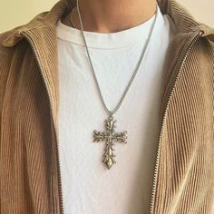 Y2k Grunge Silver Cross Pendant Necklace These Chains Are Unisex :)! Stainless Steel Chain Brand New Chrome Hearts Cross, 19th Birthday Party, Cross Jewelry Necklace, Gothic Pendant, M Jewelry, Band Outfits, Gothic Emo, Law Of Assumption, Silver Cross Pendant