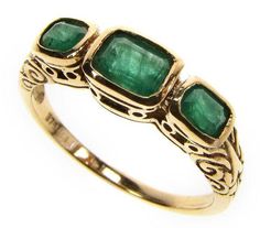 Vintage Emerald Ring with Sapphires 9ct 9k Solid Gold Womens Luxury Vintage Engraved Emerald Ring, Emerald Ring Antique, White Gold Emerald Ring, Emerald Ring Design, Vintage Ruby Ring, Vintage Emerald Ring, Sapphire Antique Ring, Victorian Diamond Ring, Gold Ruby Ring