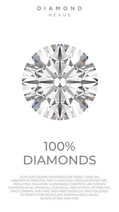 a diamond with the words 100 % diamonds on it and an image of a round cut diamond