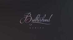 the word brotherhood script is handwritten in pink and blue ink on a black background