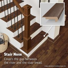 stair nose covers the gap between the riser and the stair tread