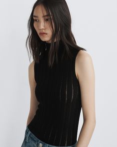 Buy the Christina Cable Turtleneck at rag & bone. Free Shipping in the US. Slim Fit Sweater, Black Sleeveless Top, Wool Turtleneck, Sleeveless Tops, Black Sleeveless, Fashion Advice, Rag & Bone, Sale House, Lay Flat