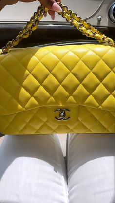 Yellow Purse Aesthetic, Luxury Handheld Yellow Bags, Yellow Luxury Bag, Luxury Yellow Flap Bag, Yellow Chanel Bag, Prada Galleria Bag