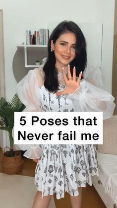 a woman standing in front of a bed with the words 5 poses that never fail me