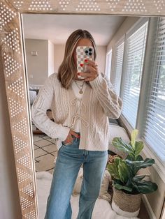 Cute Fall Outfits Cardigans, Long Sleeve Comfy Outfit, Casual Boutique Outfit, Crochet Tie Cardigan Outfit, Button Up Shirt Outfit Teacher, Short Hair Outfits Ideas, Cardigan Outfit Layers, Flowy Skirt And Sweater Outfit, White Tie Front Cardigan Outfit