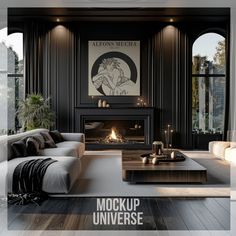 ✨ Capture the essence of timeless style with our Luxury Black Fireplace Wall Art Mockup set in a modern interior design. This mockup is thoughtfully curated to complement your creative work, offering a cozy and inviting backdrop that enhances the aesthetic appeal of any art piece. 🌟 ✨ Whether you're an artist, a graphic designer, or simply looking to elevate your home decor presentations, our digital mockup is designed to provide a seamless, user-friendly experience. Elevate your artwork with t Light And Dark Home Decor, Living Room Designs New York, Cream And Black Decor Interior Design, Black And Marble Living Room, Modern Living Room With Black Accents, Stunning Living Rooms Luxury, Feature Wall Living Room Fireplace, Luxury Finished Basement, Modern Moody Interior Design