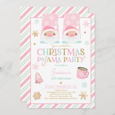 a pink and white christmas party card