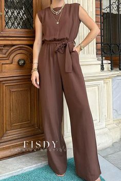 Fisdy - Sofisticados monos sueltos con cuello en O para un look refinado Jumpsuit Casual, Loose Jumpsuit, Long Jumpsuits, Casual Jumpsuit, Aaliyah, Spring Outfits Casual, Casual Summer Outfits