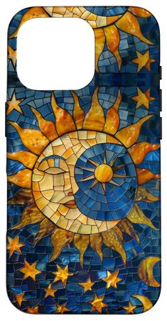 a phone case with a sun and stars on it