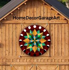 an image of a home decor garage sign on the side of a wooden building with a star design