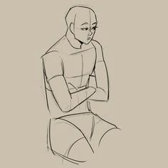 a black and white drawing of a person sitting on a chair with their arms crossed