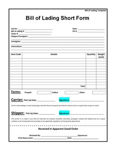 Commercial Bill Of Lading Template 18 Certificate Format, Rental Agreement Templates, Barn Shop, Trail Boss, Order Form Template, Free Planner Stickers, Docs Templates