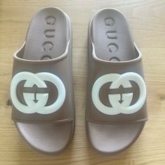 Tan Rubber Gucci Slides Gucci Slides, Ar Accessories, Jelly Shoes, Walker Boots, Key Card Holder, Rain And Snow Boots, Sneaker Shopping, Boot Sandals, Stationery Supplies