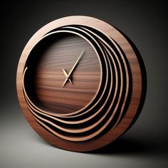 a clock made out of wooden strips on a black background