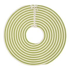 a green and white striped ribbon on a white background with an oval hole in the center