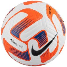 an orange and white soccer ball with the word nike written on it's side