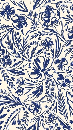 a blue and white floral pattern on a cream background