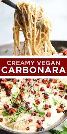 creamy vegan carbonara is an easy and delicious pasta dish