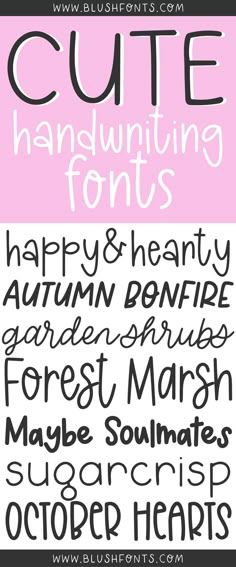 some type of font that is in different colors and sizes, with the words cute handwritten