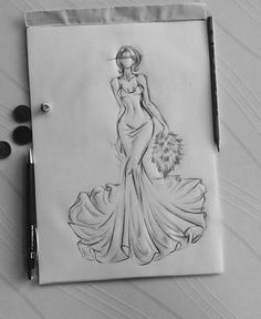 a drawing of a woman in a dress