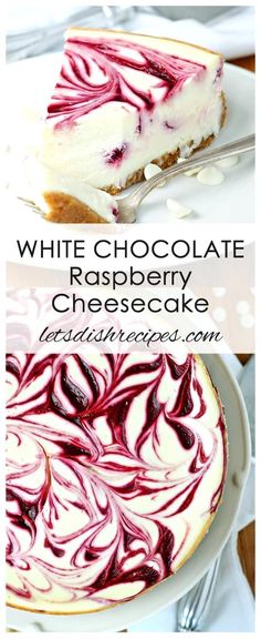 white chocolate raspberry cheesecake on a plate