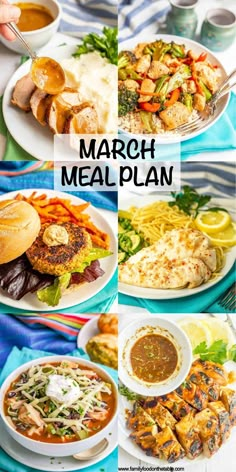 the meal is prepared and ready to be eaten on the table with text that reads march meal plan