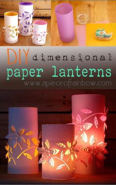 some paper lanterns are sitting on a table with the words, diy dimensional paper lanterns