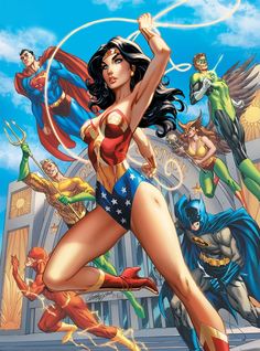 the cover to dc comics'new 52, featuring wonder woman and other superheros