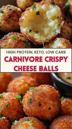 a close up of cheese balls with the words high protein keto low carb