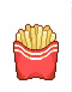 an image of french fries pixelated in red and white colors on a white background