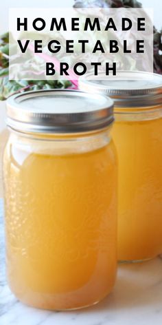 two mason jars filled with homemade vegetable broth