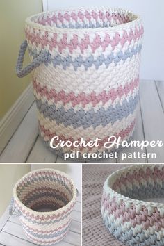 crochet hamper basket pattern with instructions to make it in two different colors