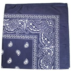 a blue bandanna with paisley designs on it