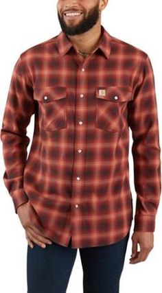 Carhartt Men's Rugged Flex Hamilton Snap-Front Plaid Shirt Henna S Best Winter Outfits Men, Cheap Men's Everyday Flannel Shirt, Men Outfits Swag, Men Outfits Dressy, Grown Style, Rugged Button-up Outdoor Shirt, Rugged Plaid Flannel Shirt, Casual Plaid Button-up Camp Shirt, Mens Rugged