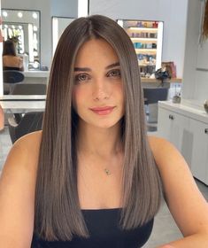 One Length Haircuts, One Length Hair, Sleek Short Hair, Brown Hair Looks, Straight Hair Cuts, Brown Hair Balayage