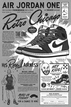 an advertisement for the nike air jordan one retro chicago shoe poster art print by american school