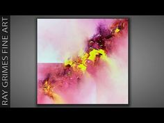 an abstract painting with yellow and pink colors