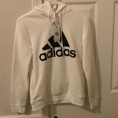 Womens Hoodie Brand: Adidas Color: White/Black Brand New With Tags Never Worn Size: Xs Casual Adidas Logo Fleece Hoodie, Adidas Casual Hoodie For Sports, Adidas Casual Sports Hoodie, Casual Adidas Sports Hoodie, Adidas Casual Hoodie For Sports Season, White Letter Print Sportswear Hoodie, White Letter Print Hoodie Sportswear, White Logo Print Hoodie For Spring, White Athleisure Hoodie With Letter Print