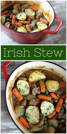 two pictures showing different types of irish stew