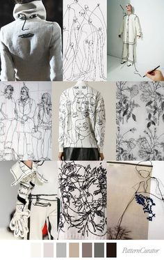 a collage of photos with different designs and colors on them, including white clothing