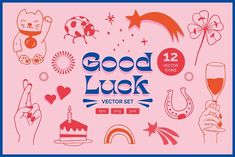 good luck set with hand drawn symbols