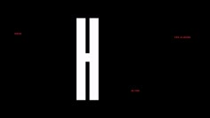 the letter h is made up of white lines and red letters on a black background