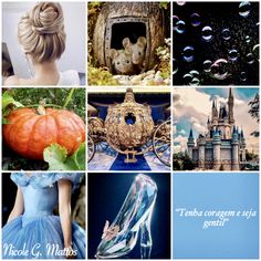 the collage shows many different things in this photo, including cinderella's castle