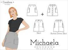 the front and back view of michaela skirt sewing pattern