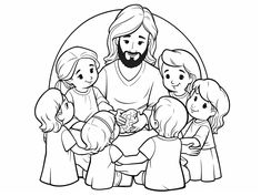 jesus with his children coloring page