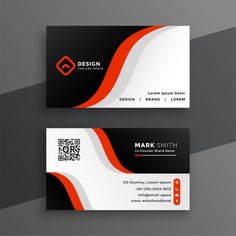 two black and white business cards with an orange stripe on the bottom one is for design