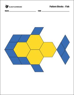 the pattern blocks fish is shown in blue and yellow