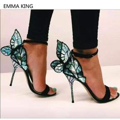 Magic Butterfly Wings Design Women Stilettos | Oh my god, how cool are these. Butterfly Heels, Butterfly Sandals, High Heel Dress, Wing Shoes, Wedding Sandals, Leather High Heels, Carrie Bradshaw, Dress Sandals, Bridal Shoes