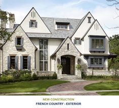 a french country exterior is featured in this brochure for the new construction company